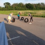 rolling tires in the playground